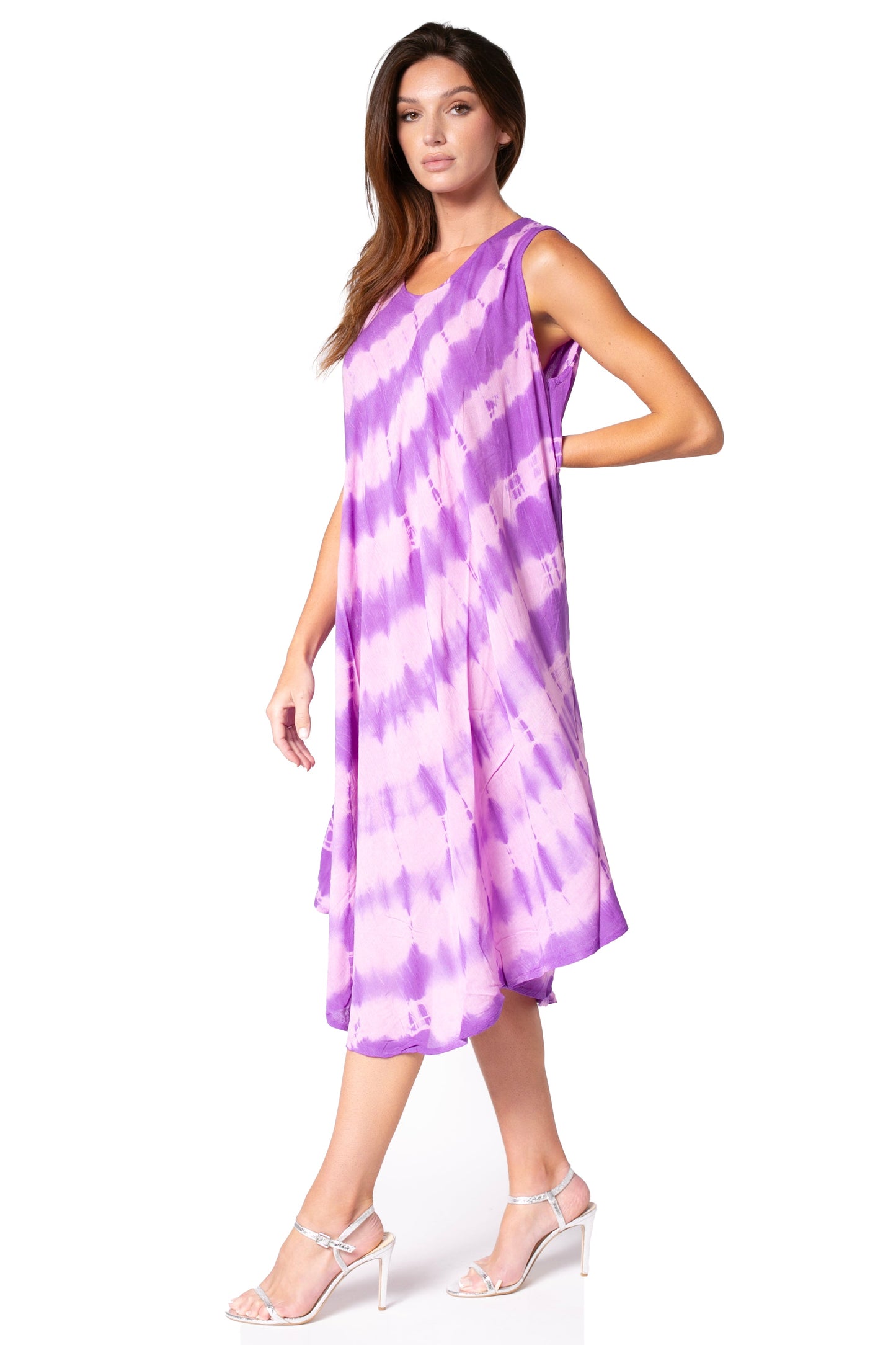 Sakkas Neja - Vestido maxi informal sin mangas holgado con teñido anudado para mujer
