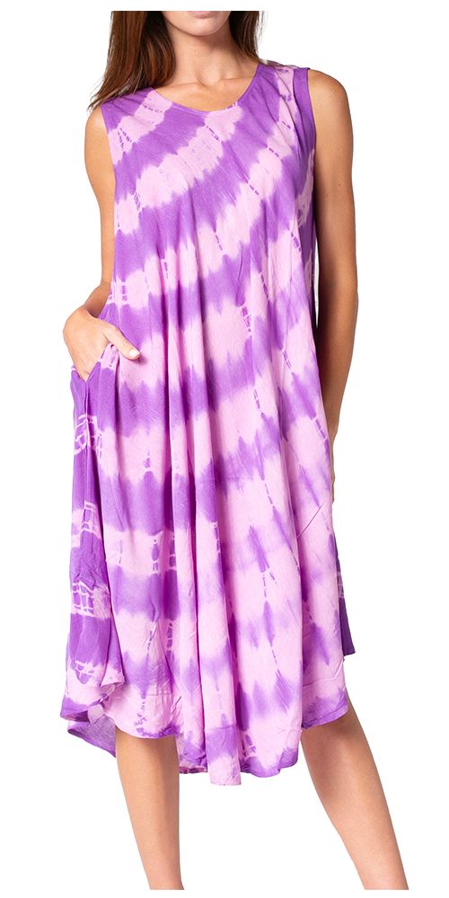 Sakkas Neja - Vestido maxi informal sin mangas holgado con teñido anudado para mujer