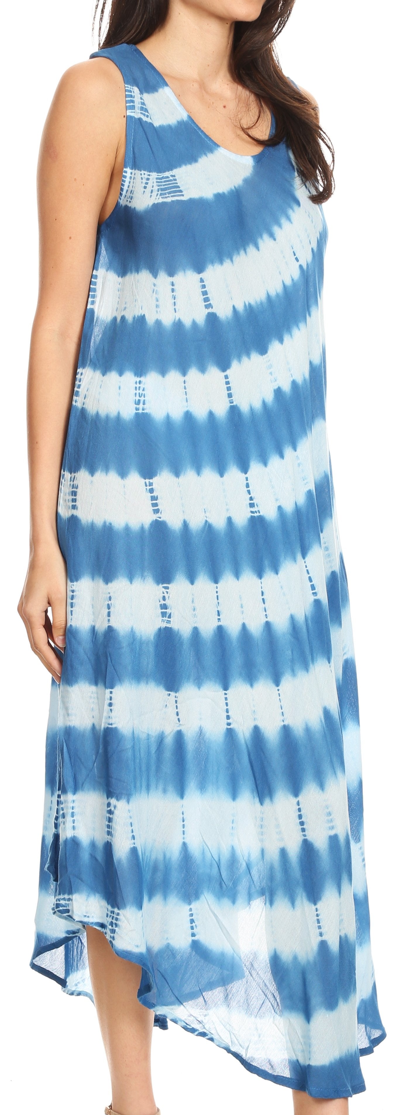 Sakkas Neja - Vestido maxi informal sin mangas holgado con teñido anudado para mujer