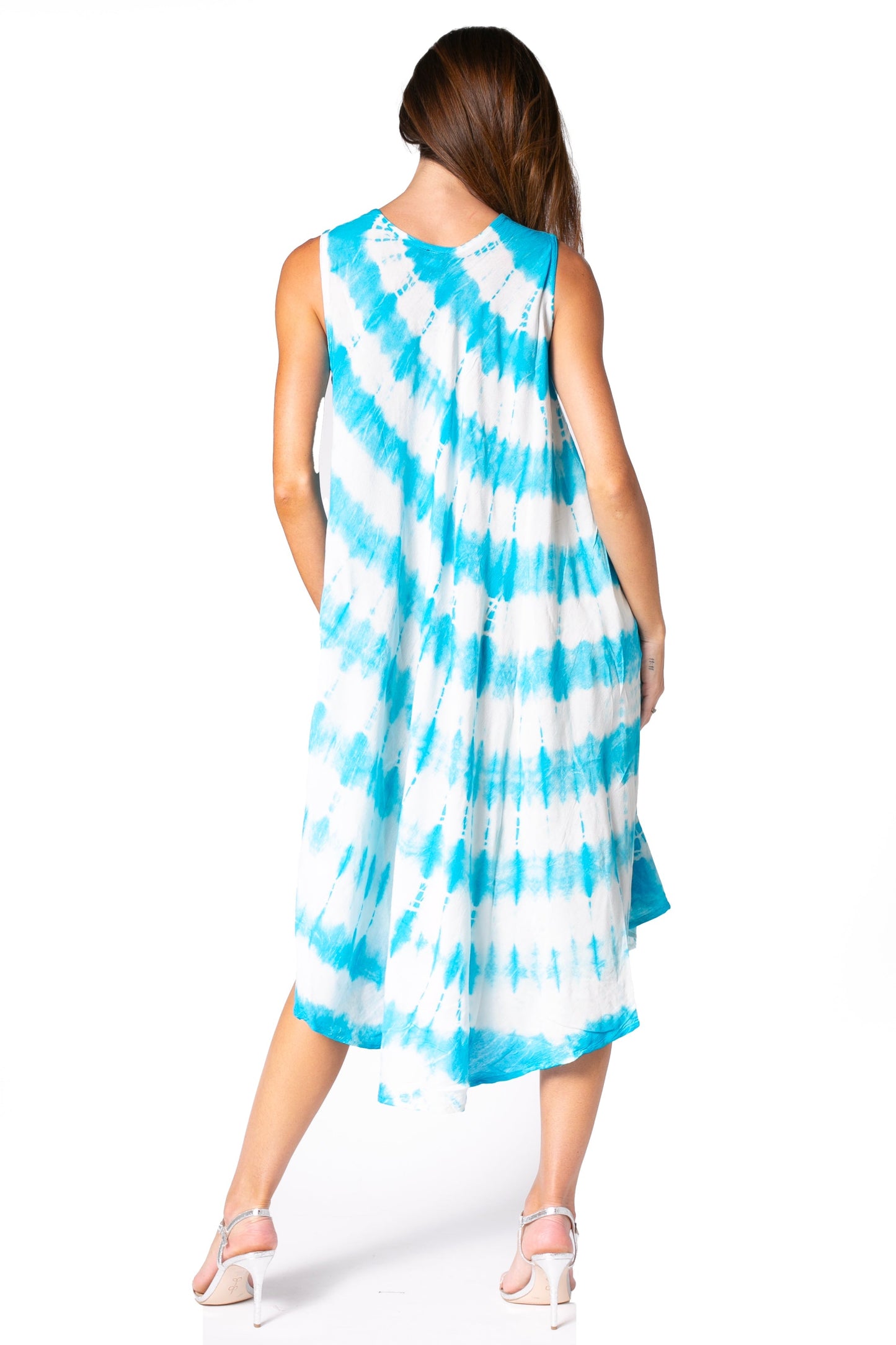 Sakkas Neja - Vestido maxi informal sin mangas holgado con teñido anudado para mujer