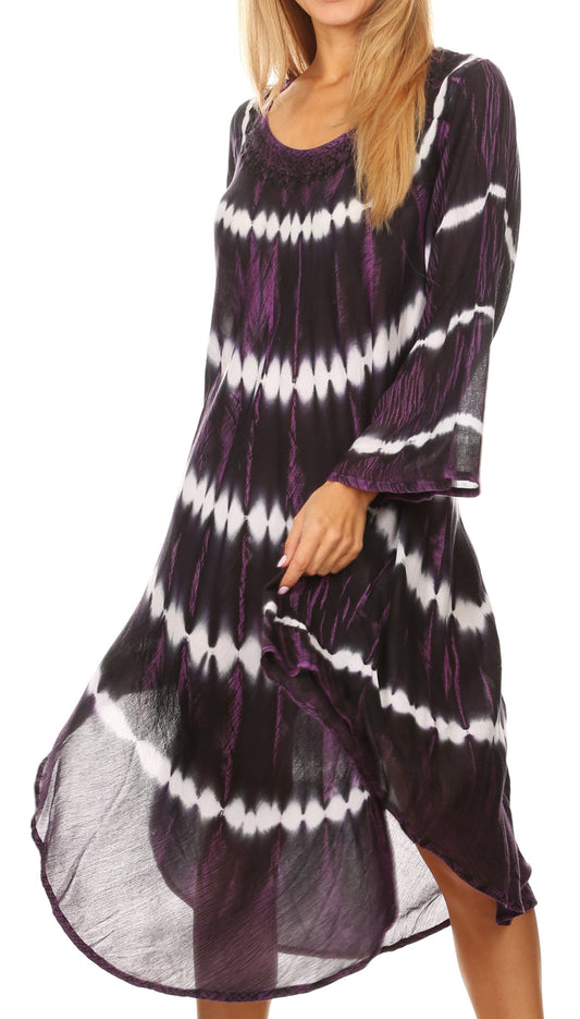Sakkas Dori - Vestido midi tipo caftán de manga larga, informal y holgado, para mujer