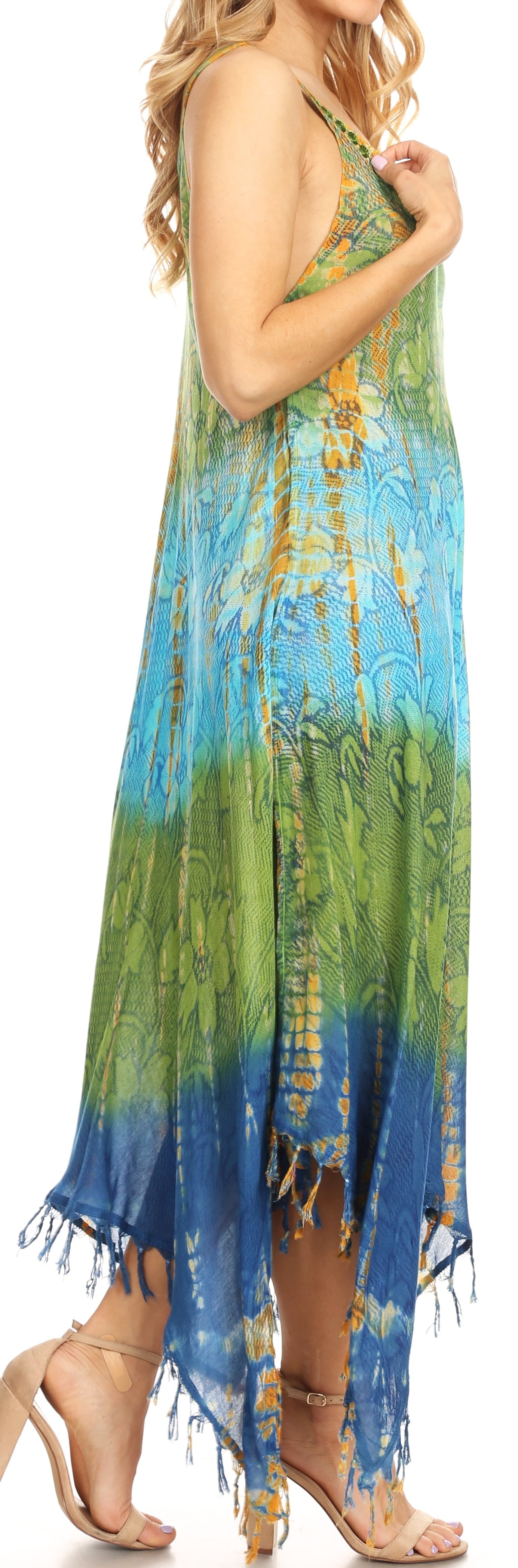 Sakkas Lupe Women's Casual Summer Fringe Maxi Loose V-neck High-low Dress Cover-up