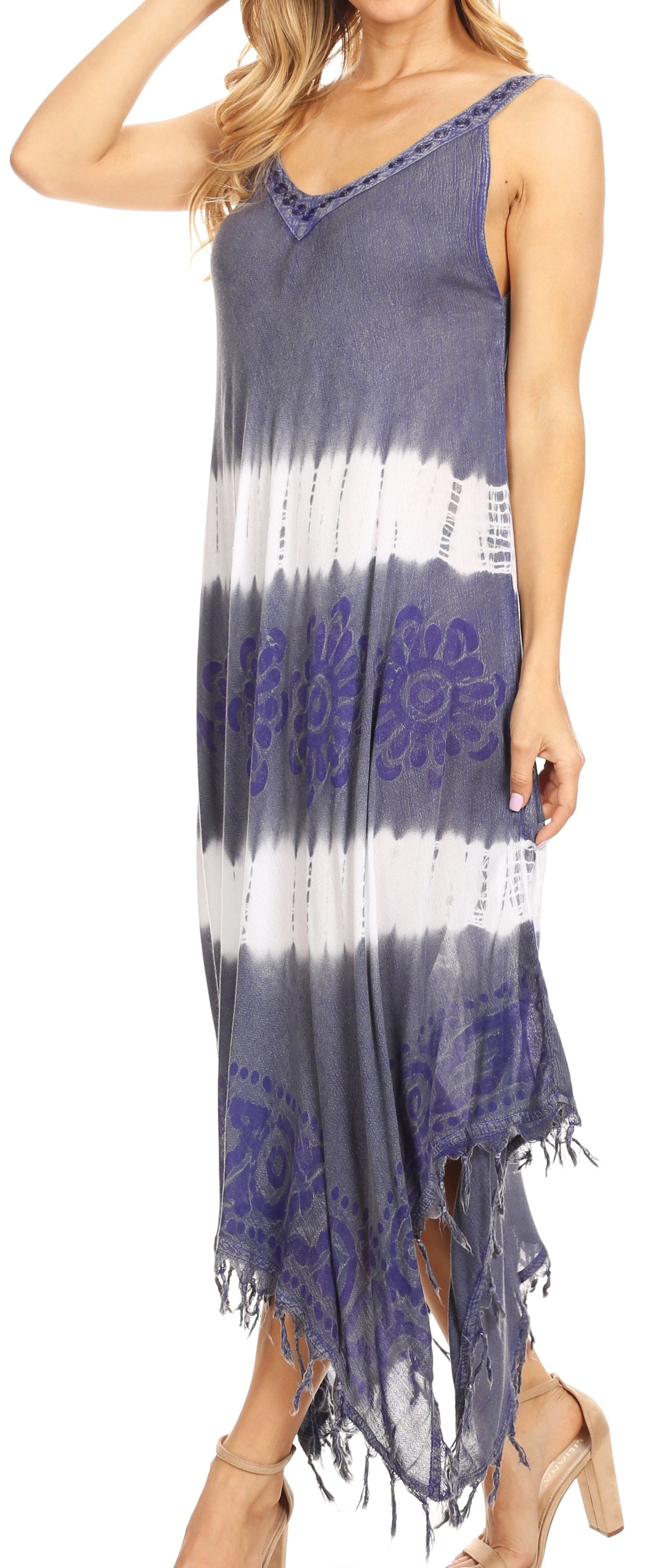 Sakkas Lupe Women's Casual Summer Fringe Maxi Loose V-neck High-low Dress Cover-up