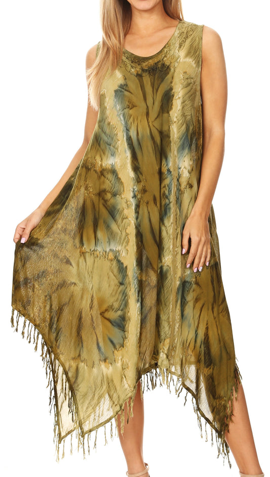 Sakkas Lara Vestido Largo Maxi Holgado Casual con Flecos Tipo Caftán para Mujer