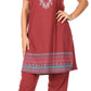 Sakkas Maria Women's Casual Tunic Kurta Knit Plain Embroidered Kurti Pant Set Soft