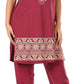 Sakkas Maria Women's Casual Tunic Kurta Knit Plain Embroidered Kurti Pant Set Soft