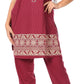 Sakkas Maria Women's Casual Tunic Kurta Knit Plain Embroidered Kurti Pant Set Soft