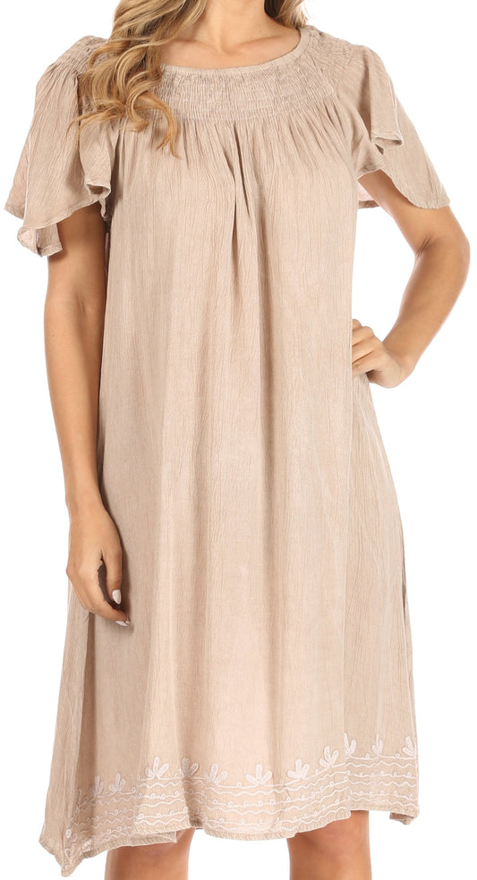 Sakkas Desma Vestido de verano casual para mujer, suelto, con hombros descubiertos, midi, bohemio, pareo