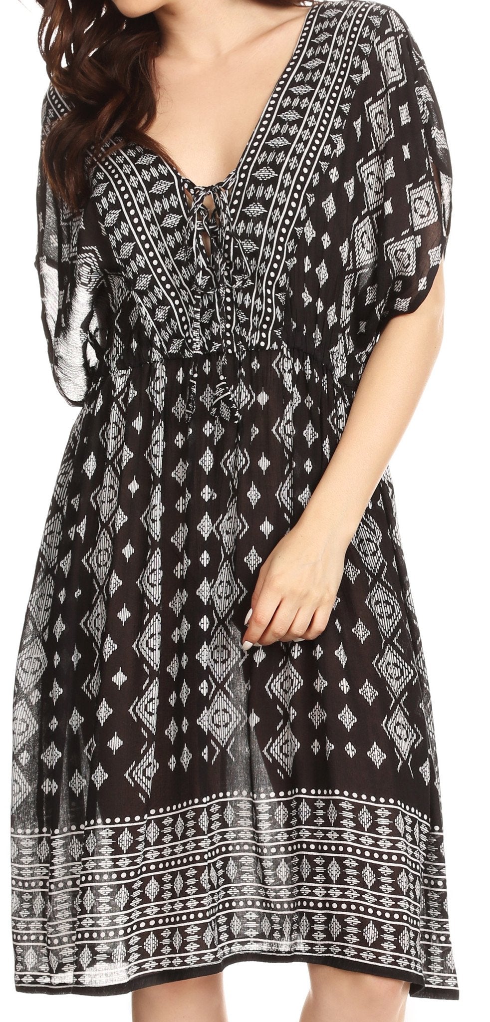 Sakkas Denika - Vestido midi de verano con estampado azteca y cuello en V
