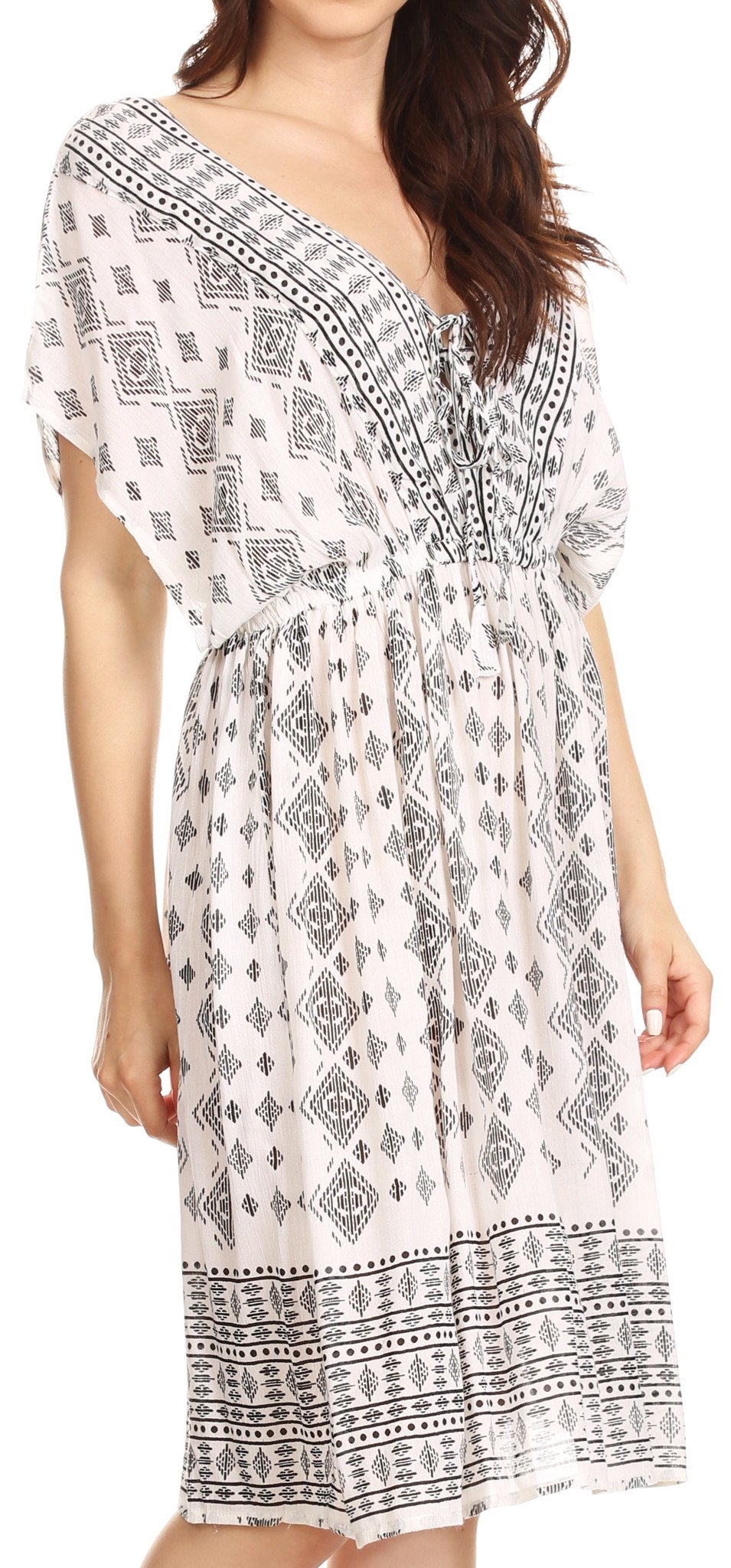 Sakkas Denika - Vestido midi de verano con estampado azteca y cuello en V