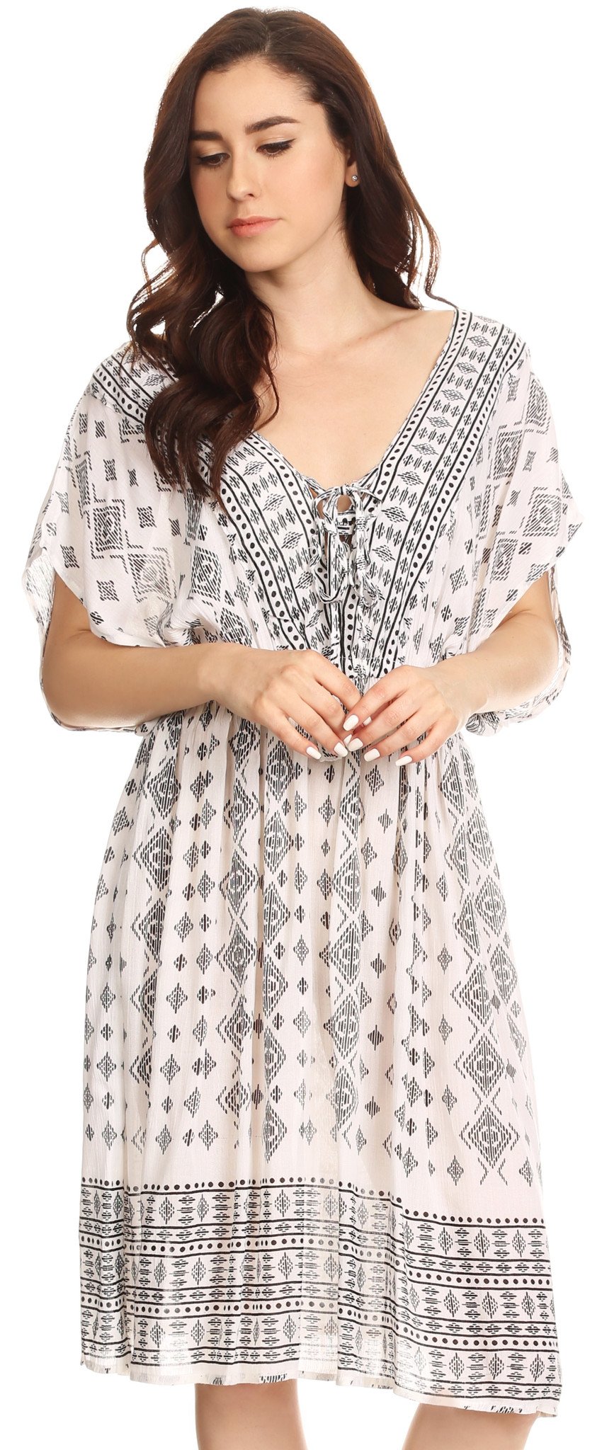 Sakkas Denika - Vestido midi de verano con estampado azteca y cuello en V