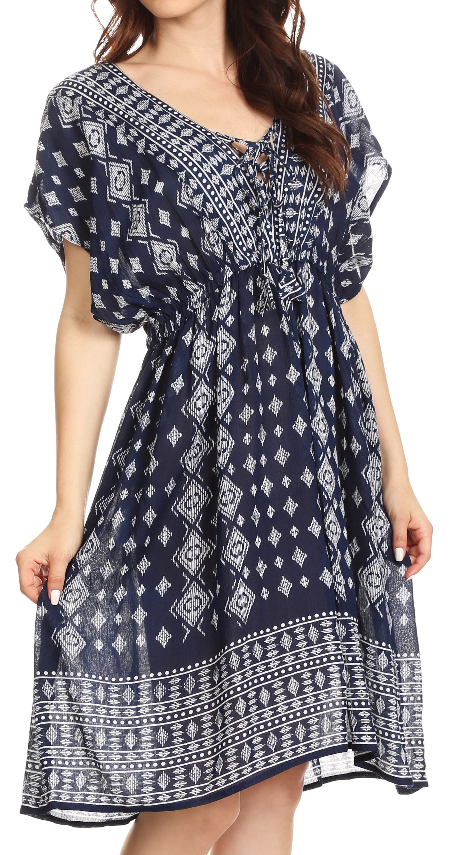 Sakkas Denika - Vestido midi de verano con estampado azteca y cuello en V