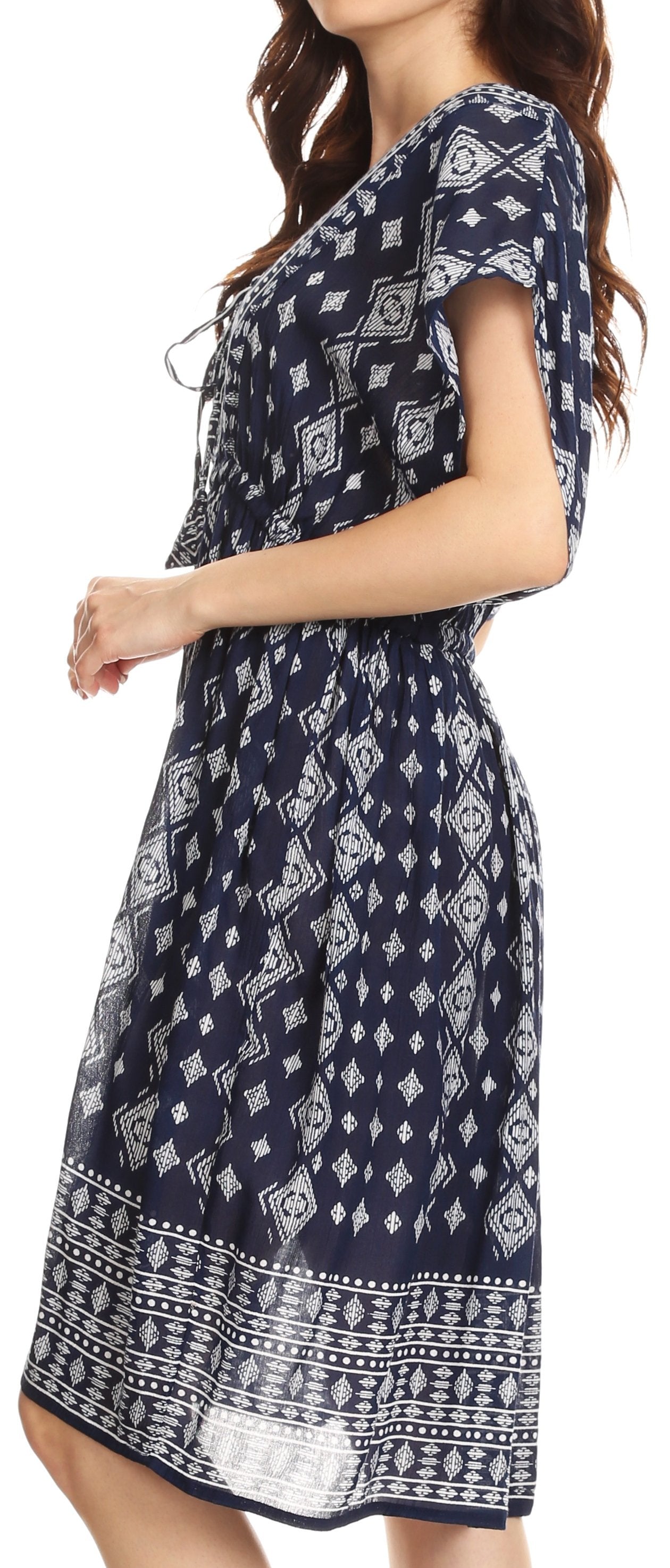 Sakkas Denika - Vestido midi de verano con estampado azteca y cuello en V