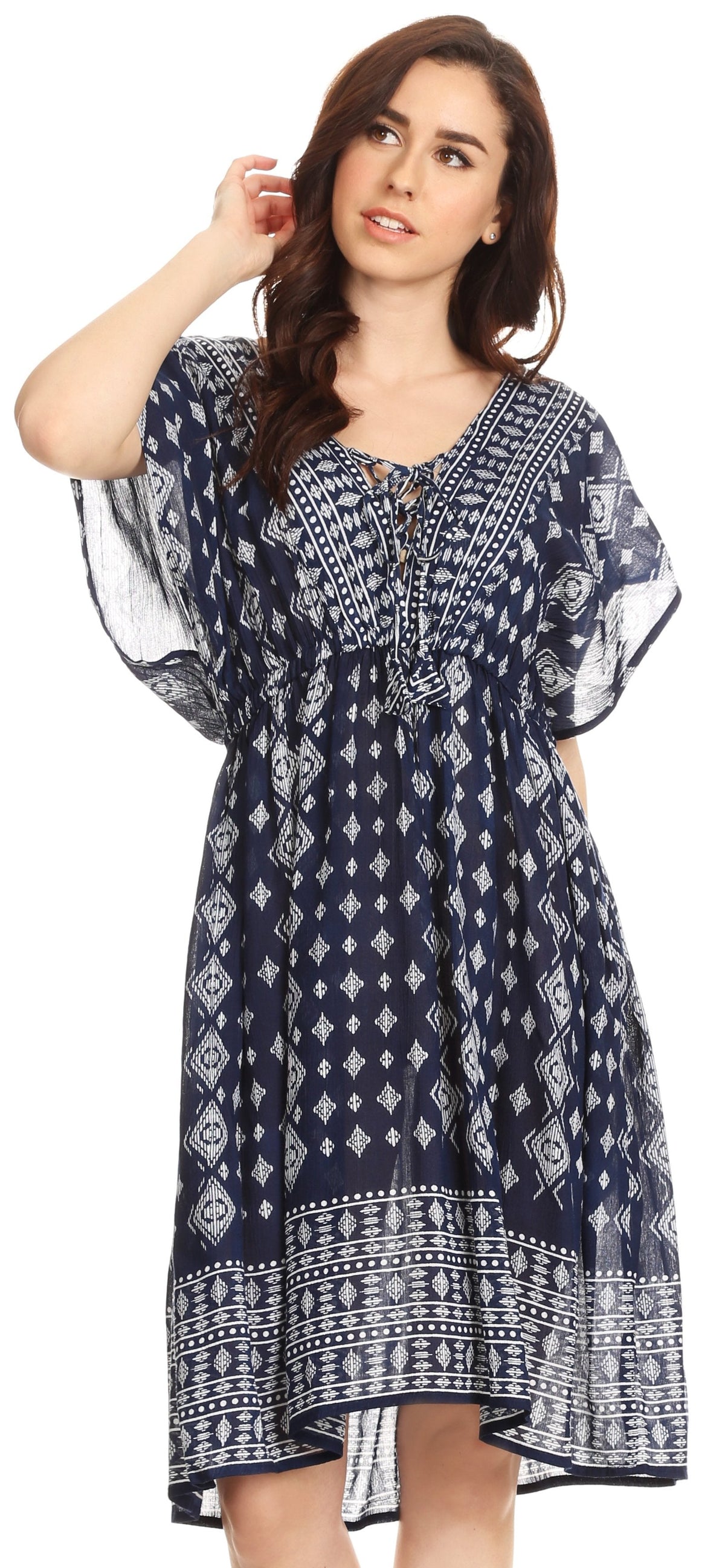 Sakkas Denika - Vestido midi de verano con estampado azteca y cuello en V