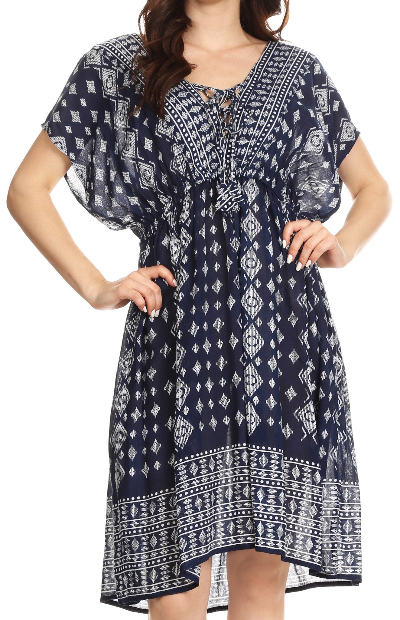 Sakkas Denika - Vestido midi de verano con estampado azteca y cuello en V