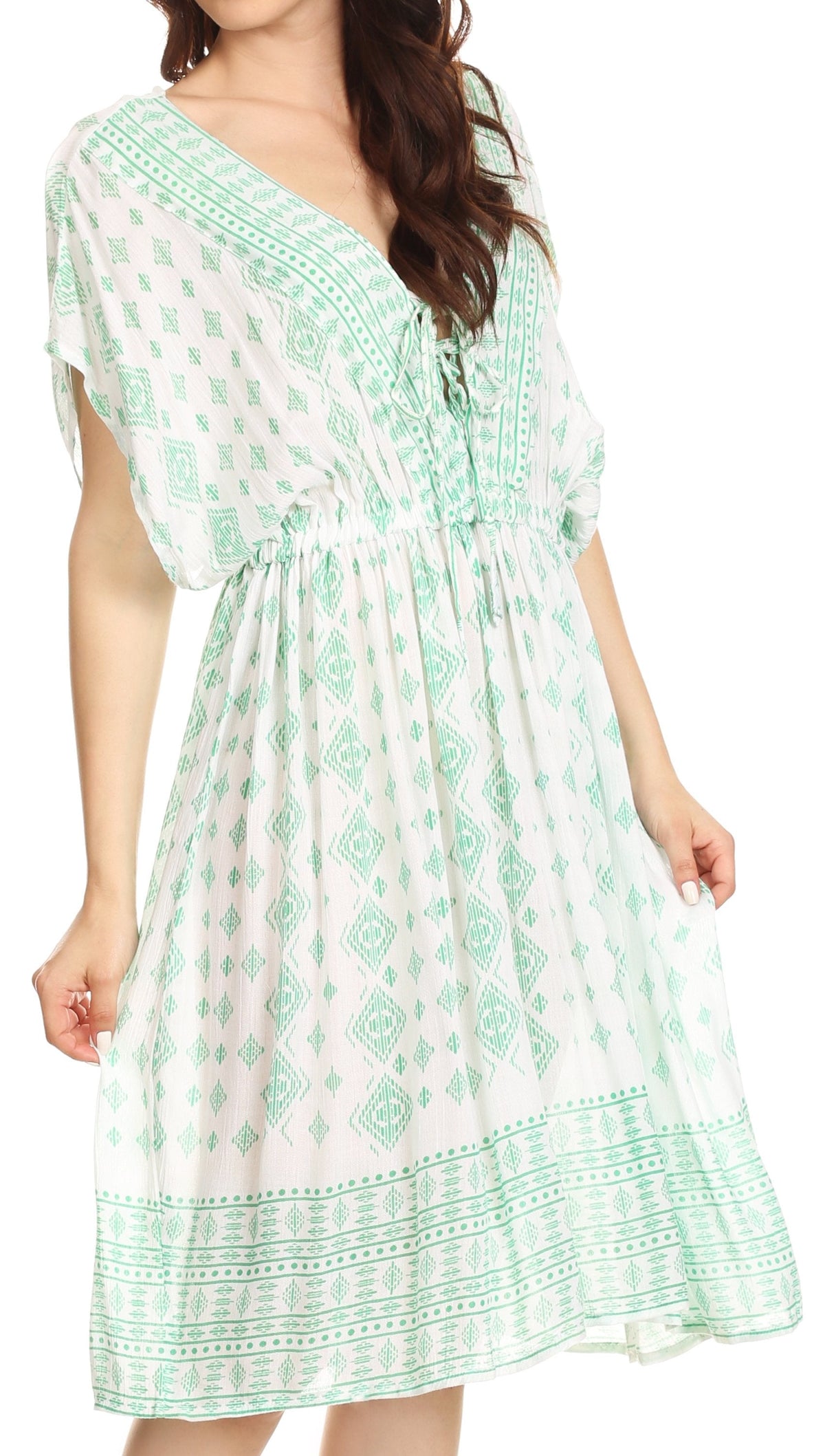Sakkas Denika - Vestido midi de verano con estampado azteca y cuello en V