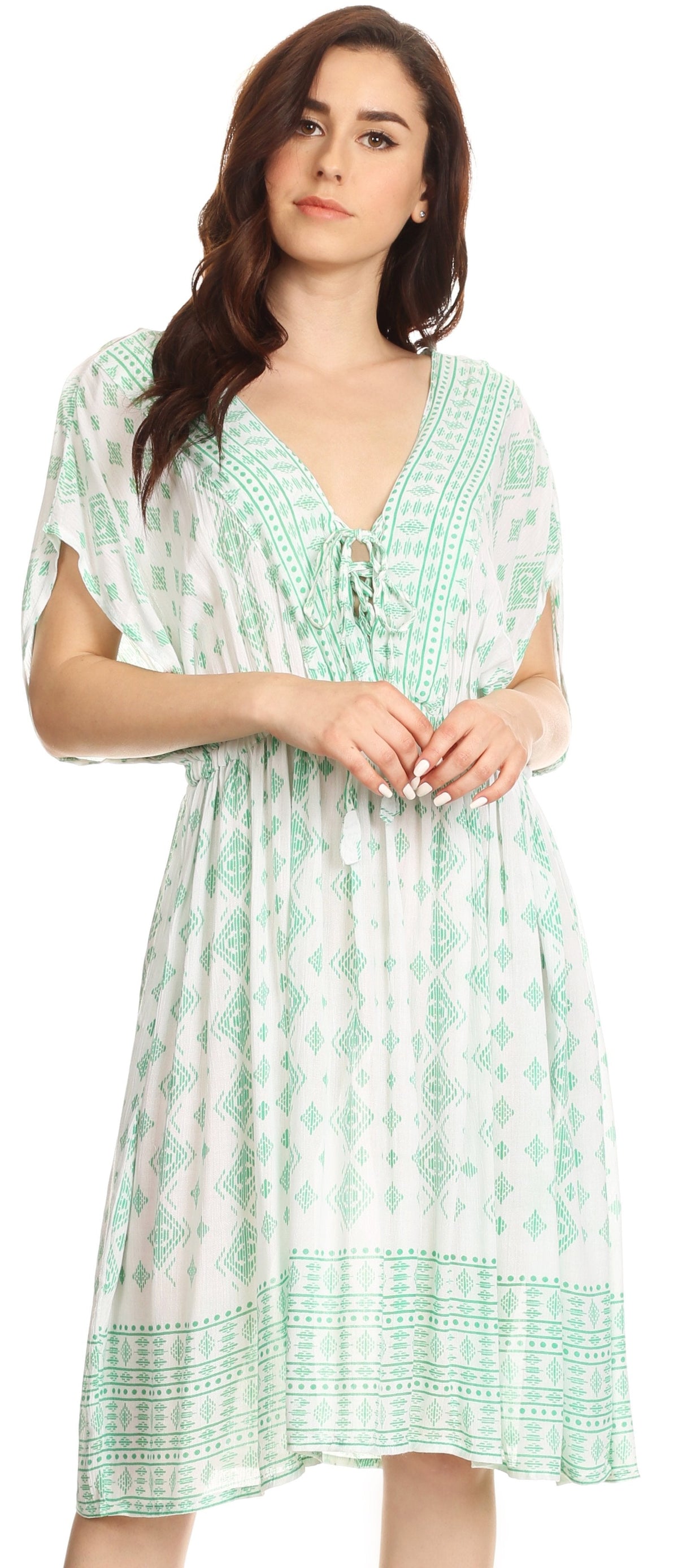Sakkas Denika - Vestido midi de verano con estampado azteca y cuello en V