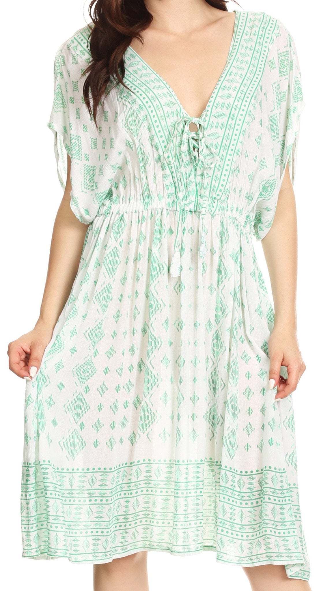 Sakkas Denika - Vestido midi de verano con estampado azteca y cuello en V