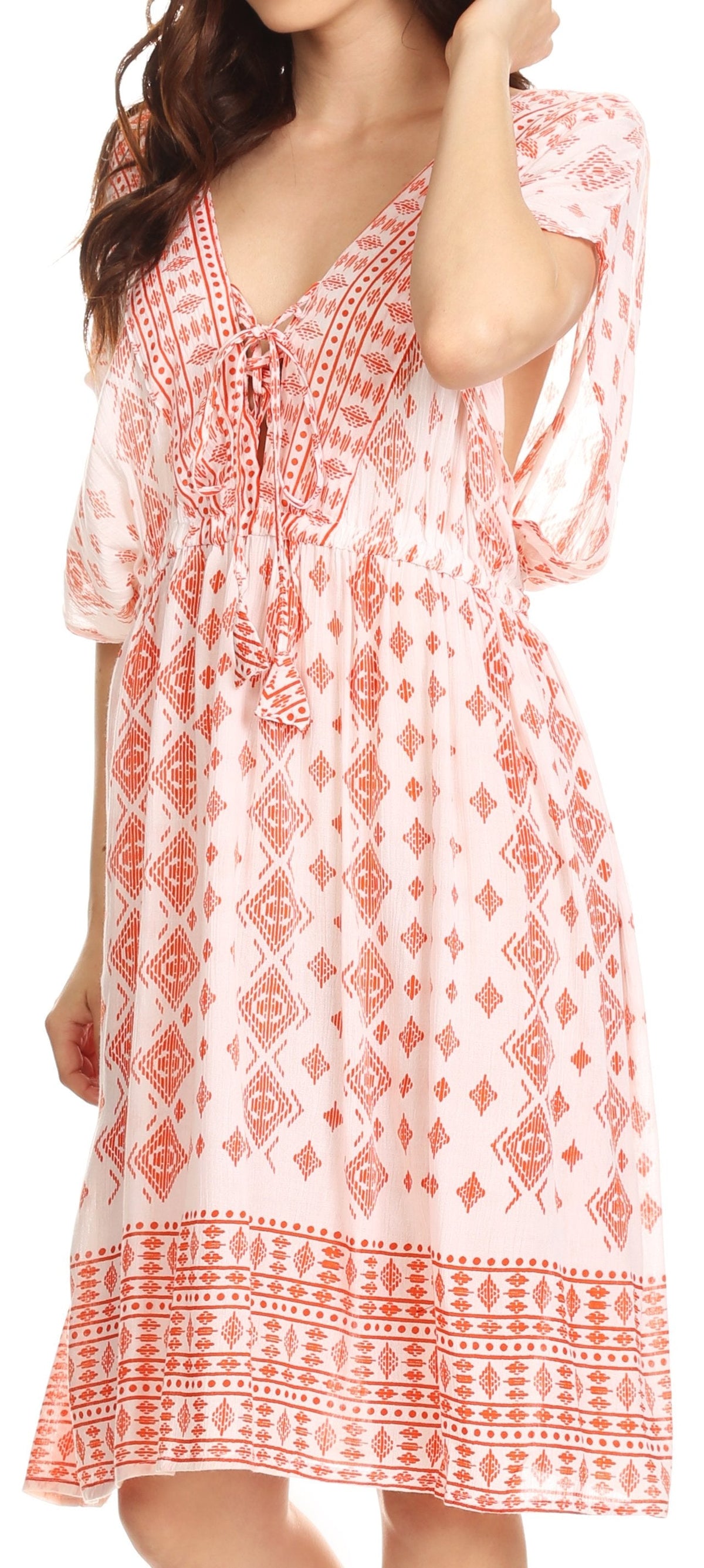 Sakkas Denika - Vestido midi de verano con estampado azteca y cuello en V