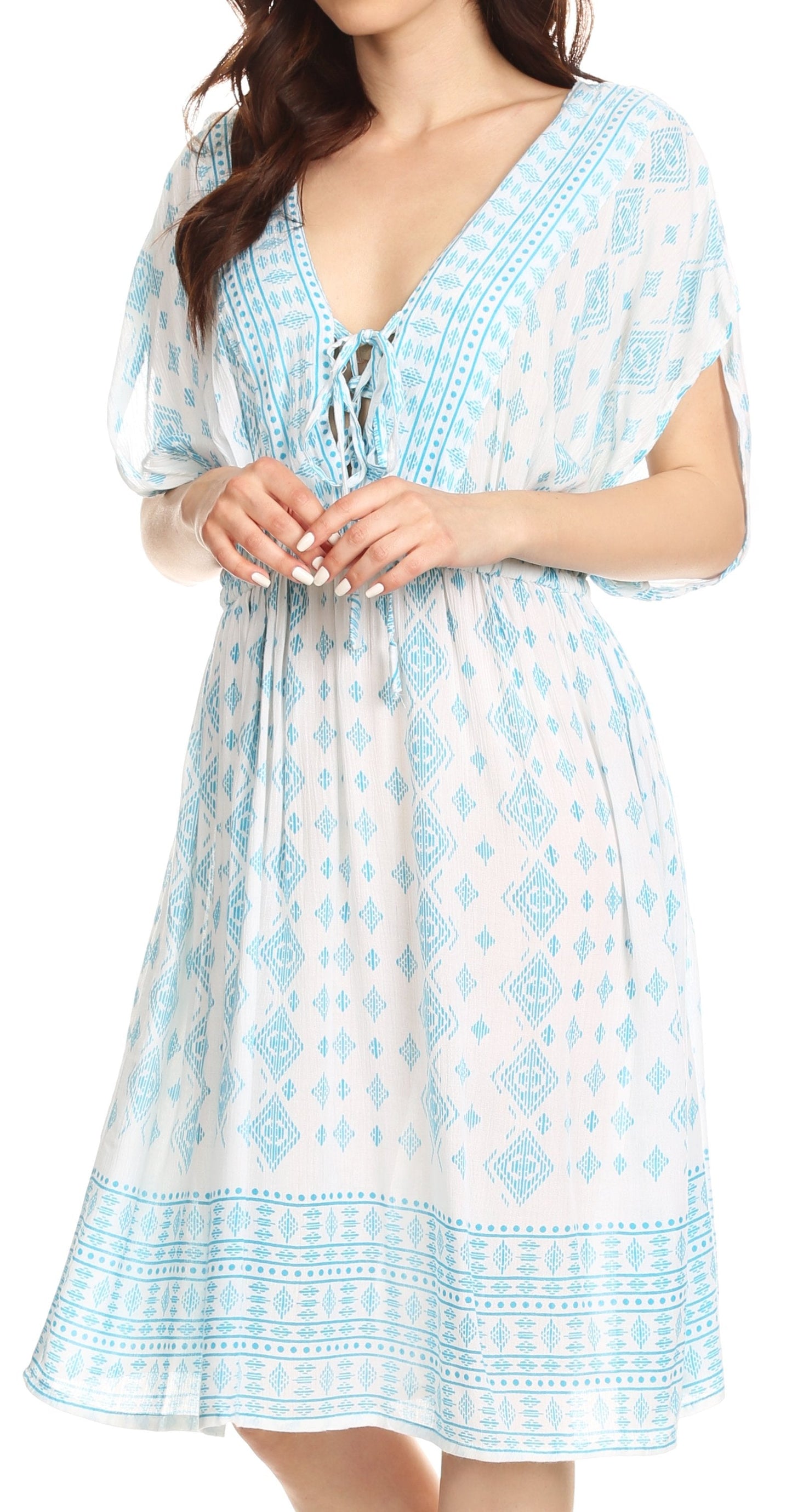 Sakkas Denika - Vestido midi de verano con estampado azteca y cuello en V