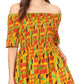 Sakkas Ife Wax African Ankara Colorful Cocktail Short Dress Off-shoulder w/pockets