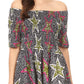 Sakkas Ife Wax African Ankara Colorful Cocktail Short Dress Off-shoulder w/pockets