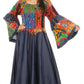 Sakkas Abayomi  Wax African Ankara Chambray Peasant Medieval Casual Long Dress