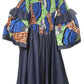 Sakkas Abayomi  Wax African Ankara Chambray Peasant Medieval Casual Long Dress