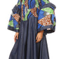 Sakkas Abayomi  Wax African Ankara Chambray Peasant Medieval Casual Long Dress