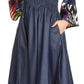 Sakkas Abayomi  Wax African Ankara Chambray Peasant Medieval Casual Long Dress