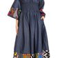 Sakkas Abayomi  Wax African Ankara Chambray Peasant Medieval Casual Long Dress