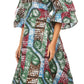 Sakkas Akela Women's Gypsy Peasant Boho Smocked Dress in African Ankara Print