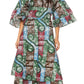Sakkas Akela Women's Gypsy Peasant Boho Smocked Dress in African Ankara Print