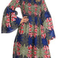 Sakkas Akela Women's Gypsy Peasant Boho Smocked Dress in African Ankara Print