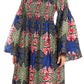 Sakkas Akela Women's Gypsy Peasant Boho Smocked Dress in African Ankara Print