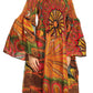 Sakkas Akela Women's Gypsy Peasant Boho Smocked Dress in African Ankara Print