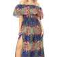 Sakkas Buhle Ruffle Off-shoulder Long Dress Wax African Ankara Dutch Print