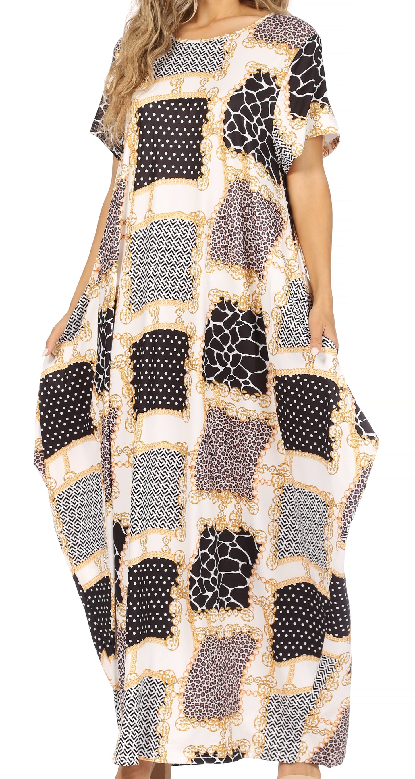 Sakkas Abeni Women's Short Sleeve Casual Print Long Maxi Cover-up Caftan Dress