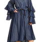 Sakkas Esila Women Chambray Long Sleeve Loose Plain Maxi Shirt Dress High-low Boho