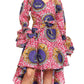 Sakkas Betty Women's Maxi African Ankara Print High-low Wrap Dress Long Sleeve