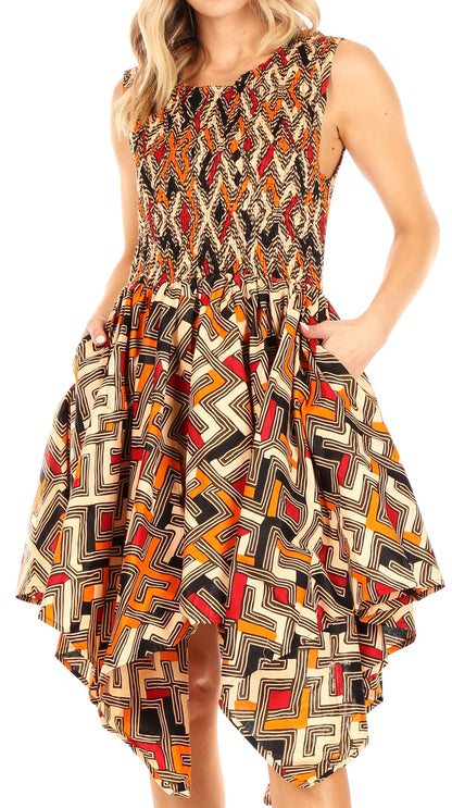 Sakkas Lima Women's Casual African Ankara Sleeveless Cocktail Short Dress Pockets