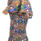 Sakkas Zarah Women's African Ankara Body-con Off shoulder Mermaid Pocket Dress