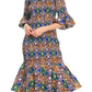 Sakkas Zarah Women's African Ankara Body-con Off shoulder Mermaid Pocket Dress