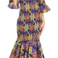 Sakkas Zarah Women's African Ankara Body-con Off shoulder Mermaid Pocket Dress
