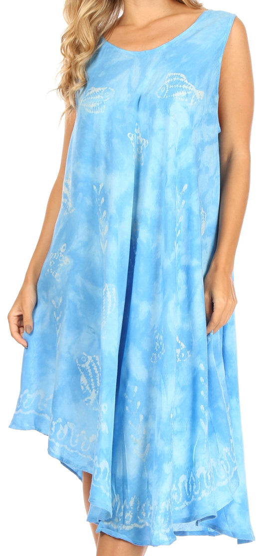 Sakkas Mara - Vestido midi de playa bohemio batik sin mangas para mujer