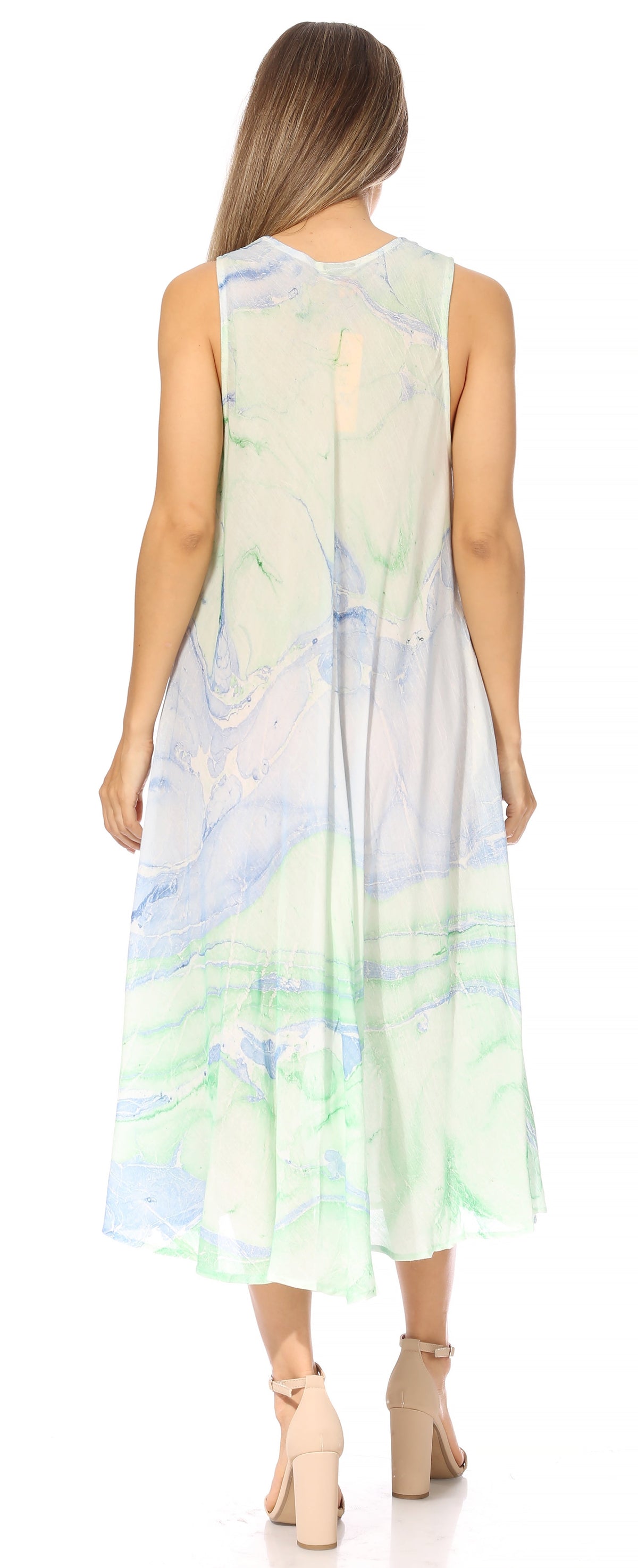 Sakkas Mara Women's Casual Sleeveless Tank Flare Midi Boho Batik Dress Cover-up
