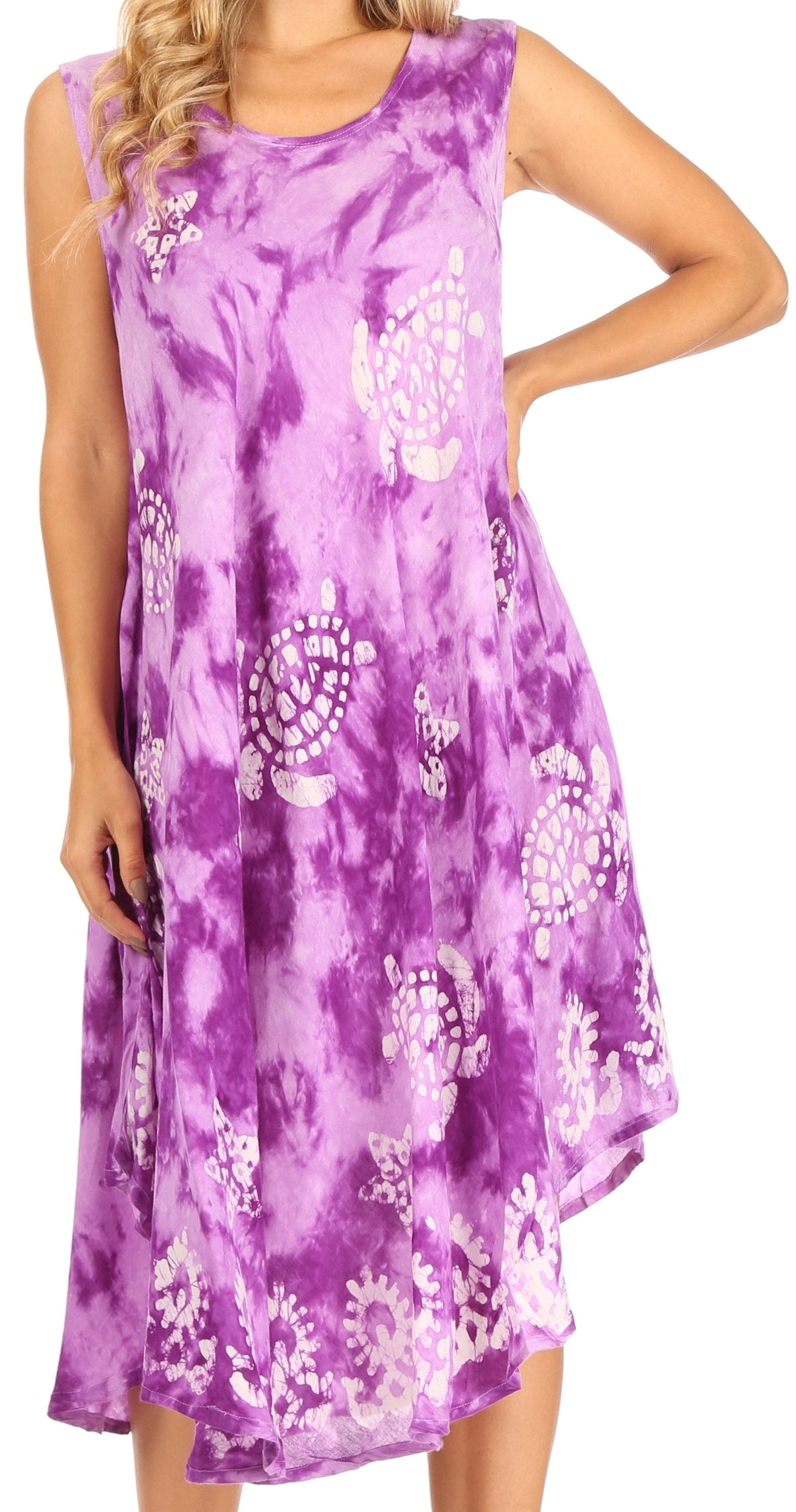 Sakkas Mara Women's Casual Sleeveless Tank Flare Midi Boho Batik Dress Cover-up