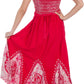 Sakkas Batik Print Embroidered Sleeveless Smocked Tube Top Long Dress