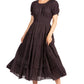 Sakkas Cotton Crepe Smocked Peasant Gypsy Boho Renaissance Mid Length Dress