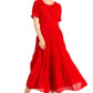 Sakkas Cotton Crepe Smocked Peasant Gypsy Boho Renaissance Mid Length Dress